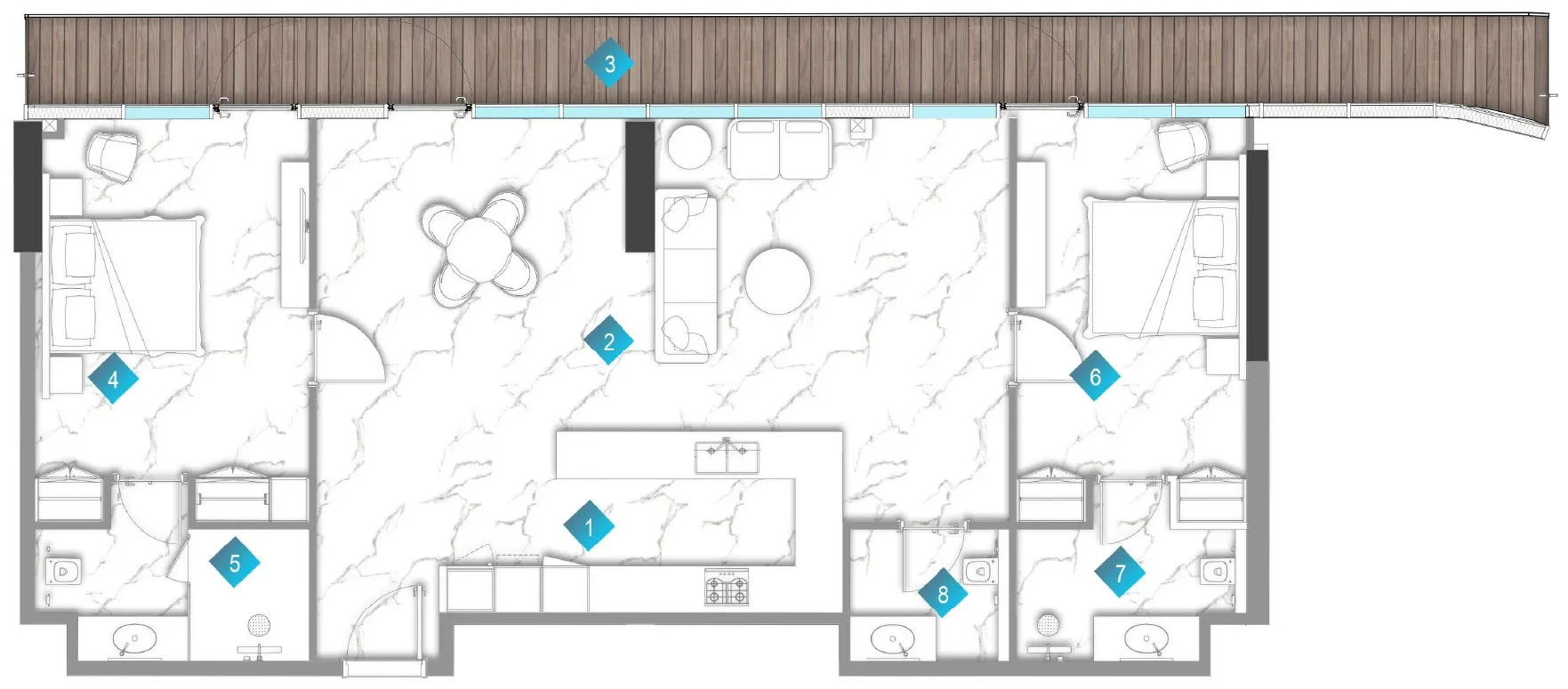 Aqua Arc 2 bed floor plan, 1,610 sqft