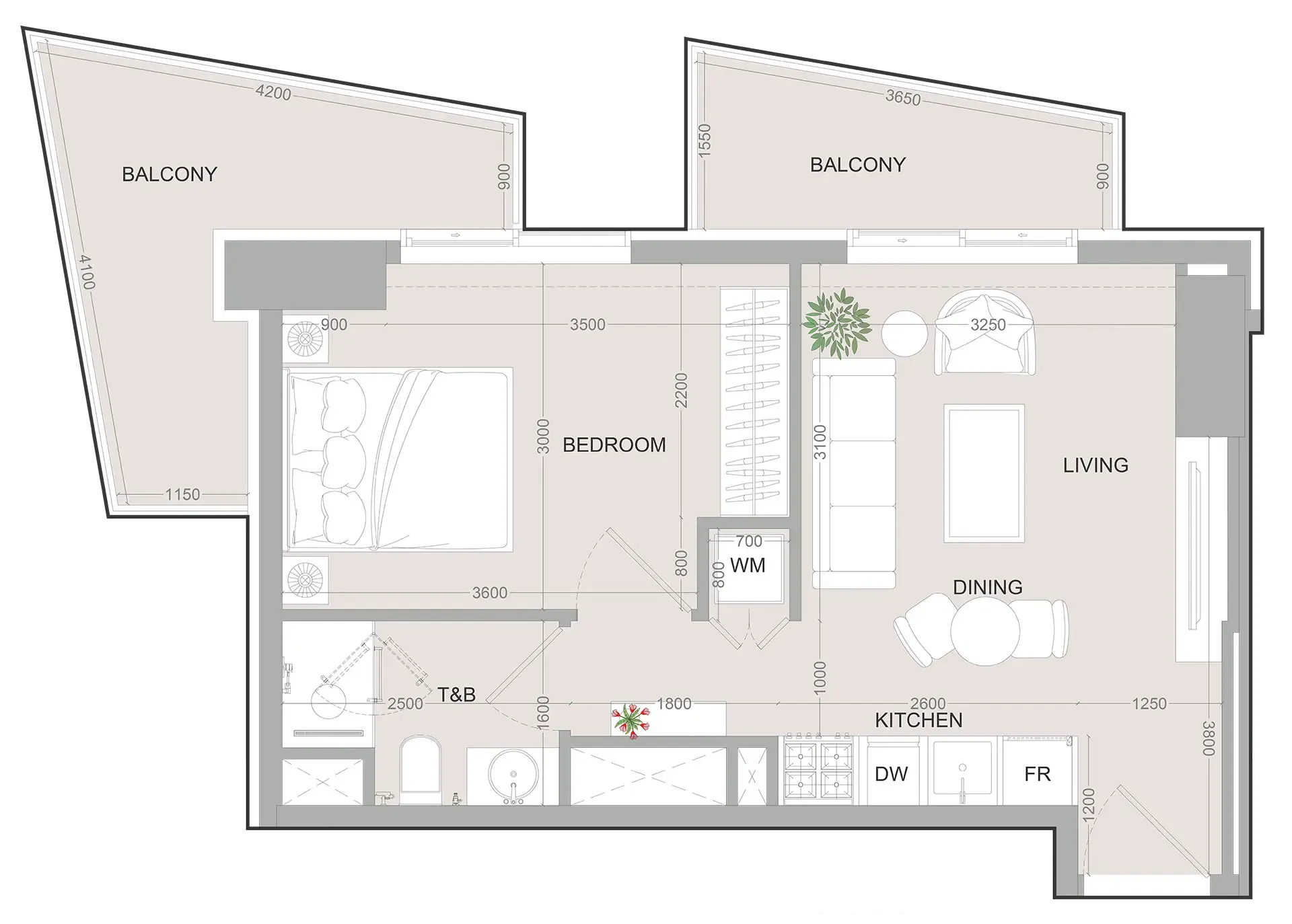 SKY LEVEL 1 1 bed floor plan, 594 sqft