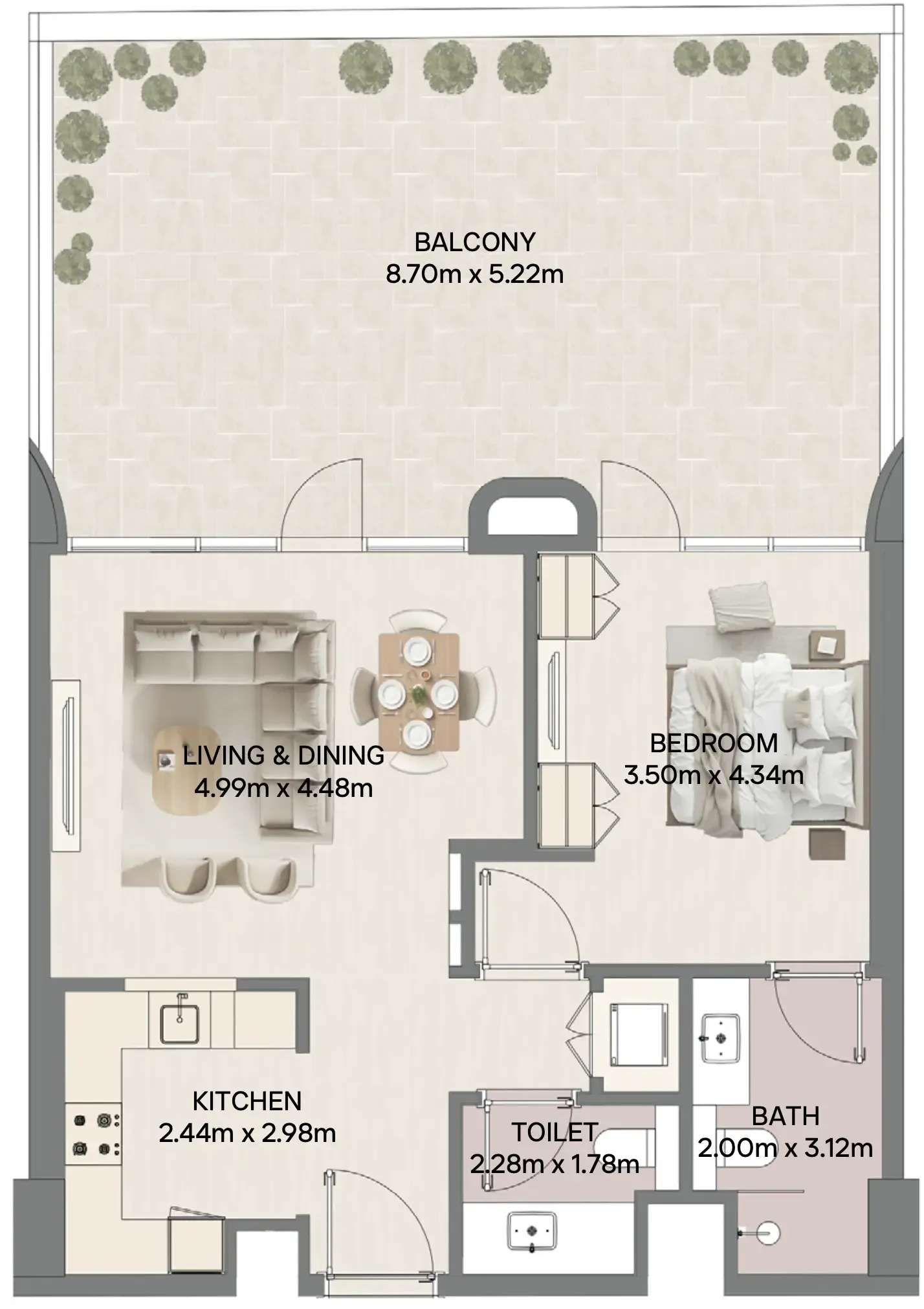 Mirasol II 1 bed floor plan, 1,294 sqft