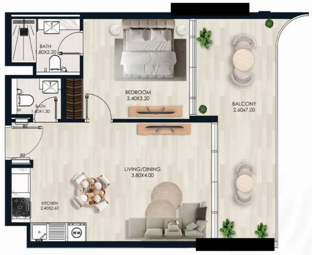 Sera Gardens by Vision 1 bed floor plan, 699 – 809 sqft