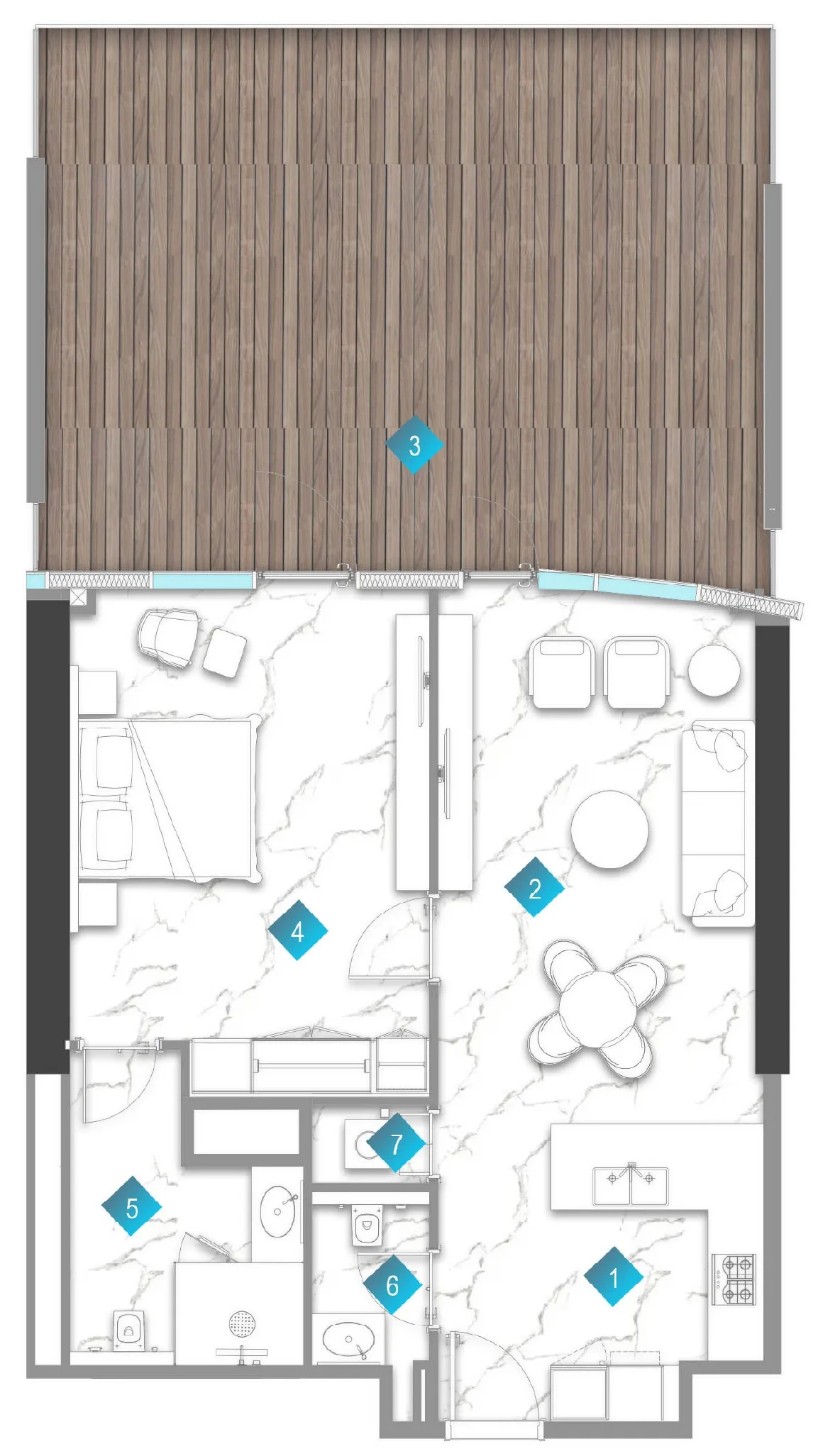 Aqua Arc 1 bed floor plan, 1,421 sqft
