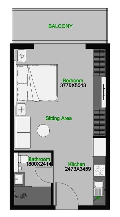 The Central Downtown Studio floor plan, 466 sqft
