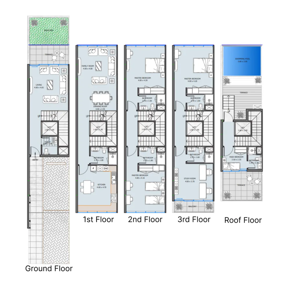 Reportage Village Khalifa City 3 bed floor plan, 4,075 – 4,998 sqft