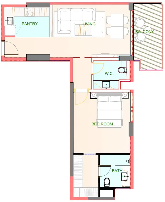 Playa Viva 1 bed floor plan, 750 sqft