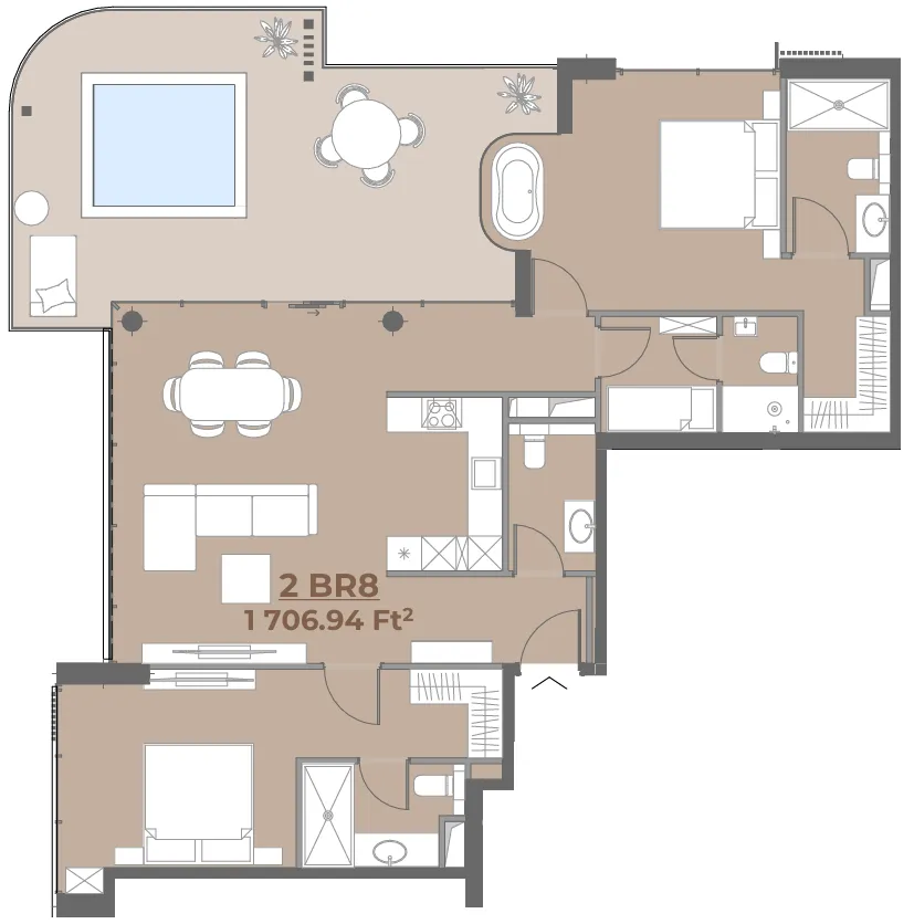 House of WELL 2 bed floor plan, 1,675 sqft