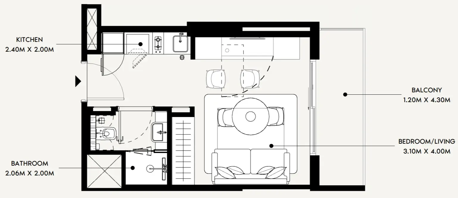 Azizi David Studio floor plan, 337 sqft