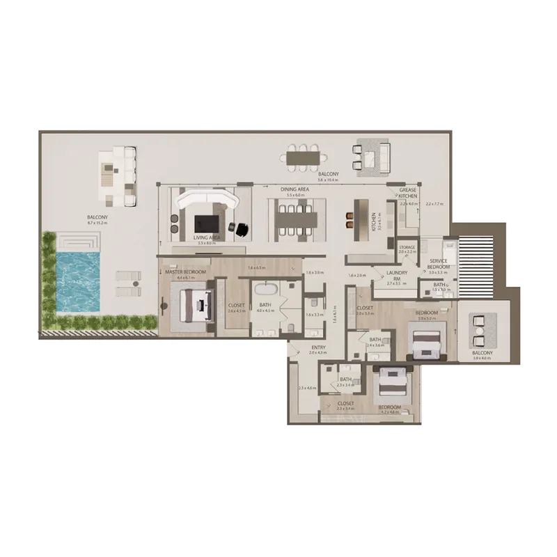Omoria Private Residences 3 bed floor plan, 4,328 sqft