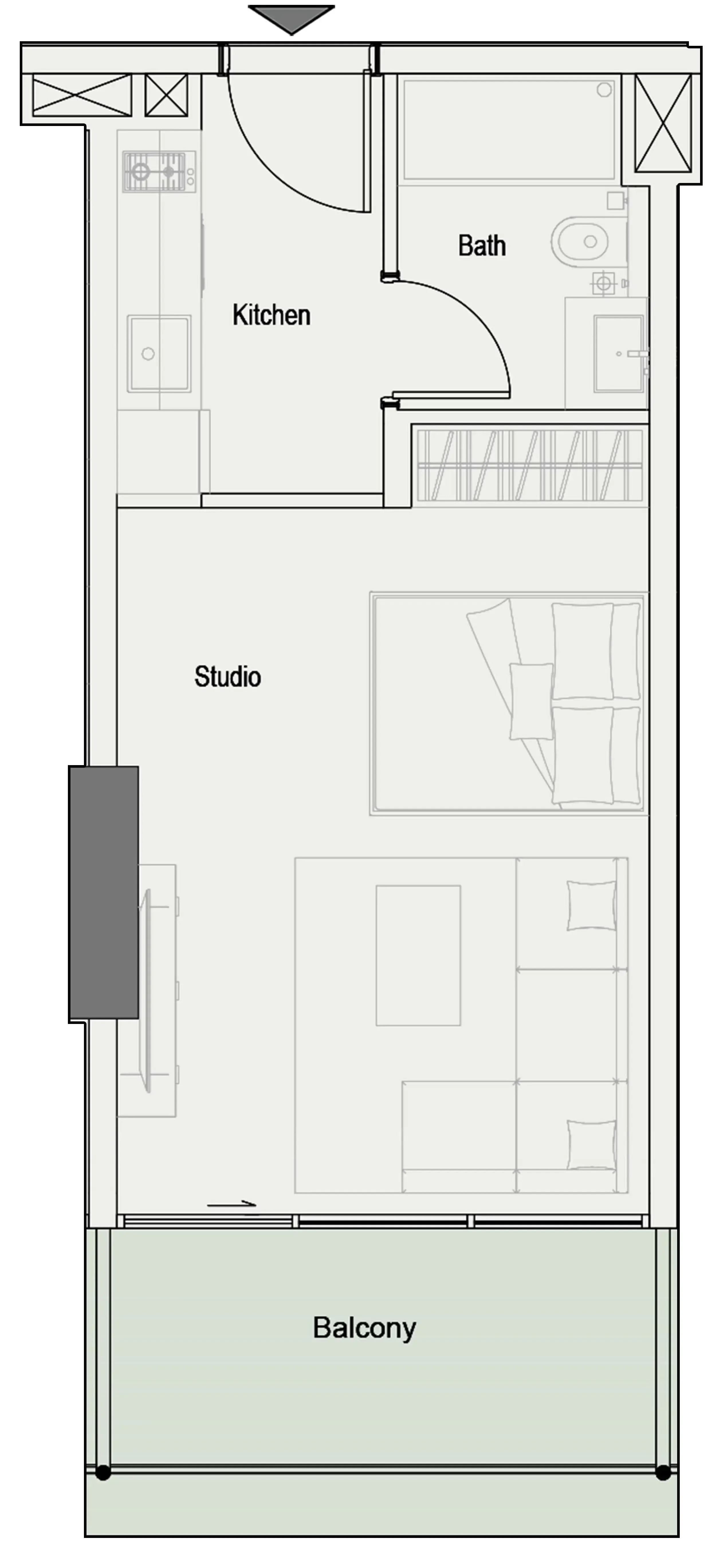 One Park Square Studio floor plan, 427 sqft