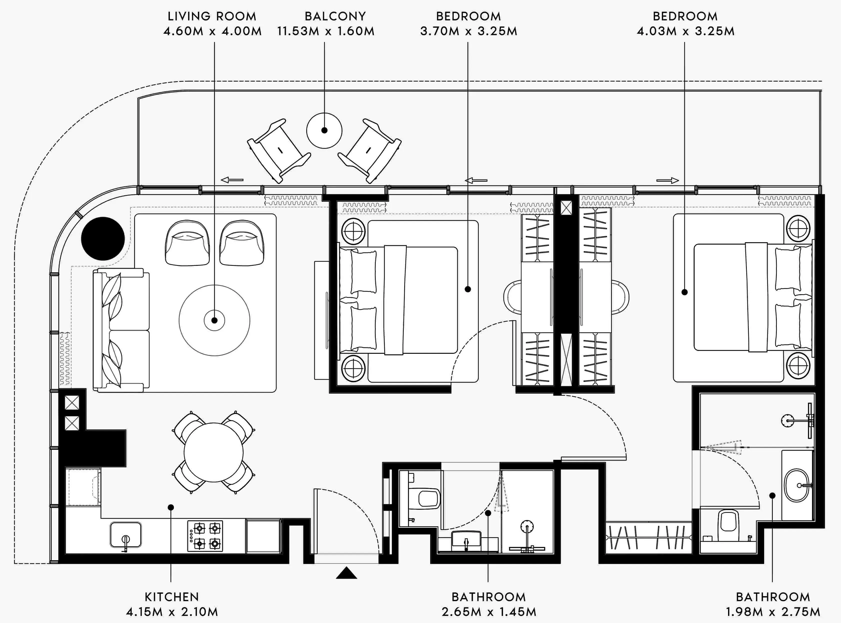 Azizi Venice 2 bed floor plan, 1,053 sqft