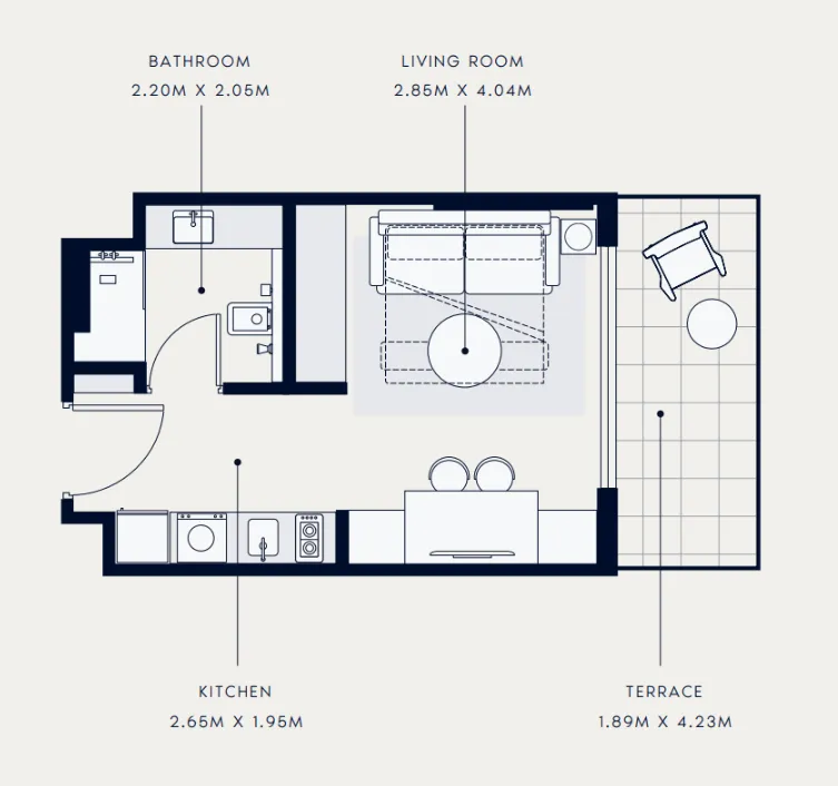 Azizi Venice Studio floor plan, 369 sqft
