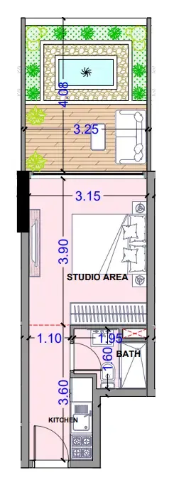 Celesto 3 Studio floor plan, 307 sqft