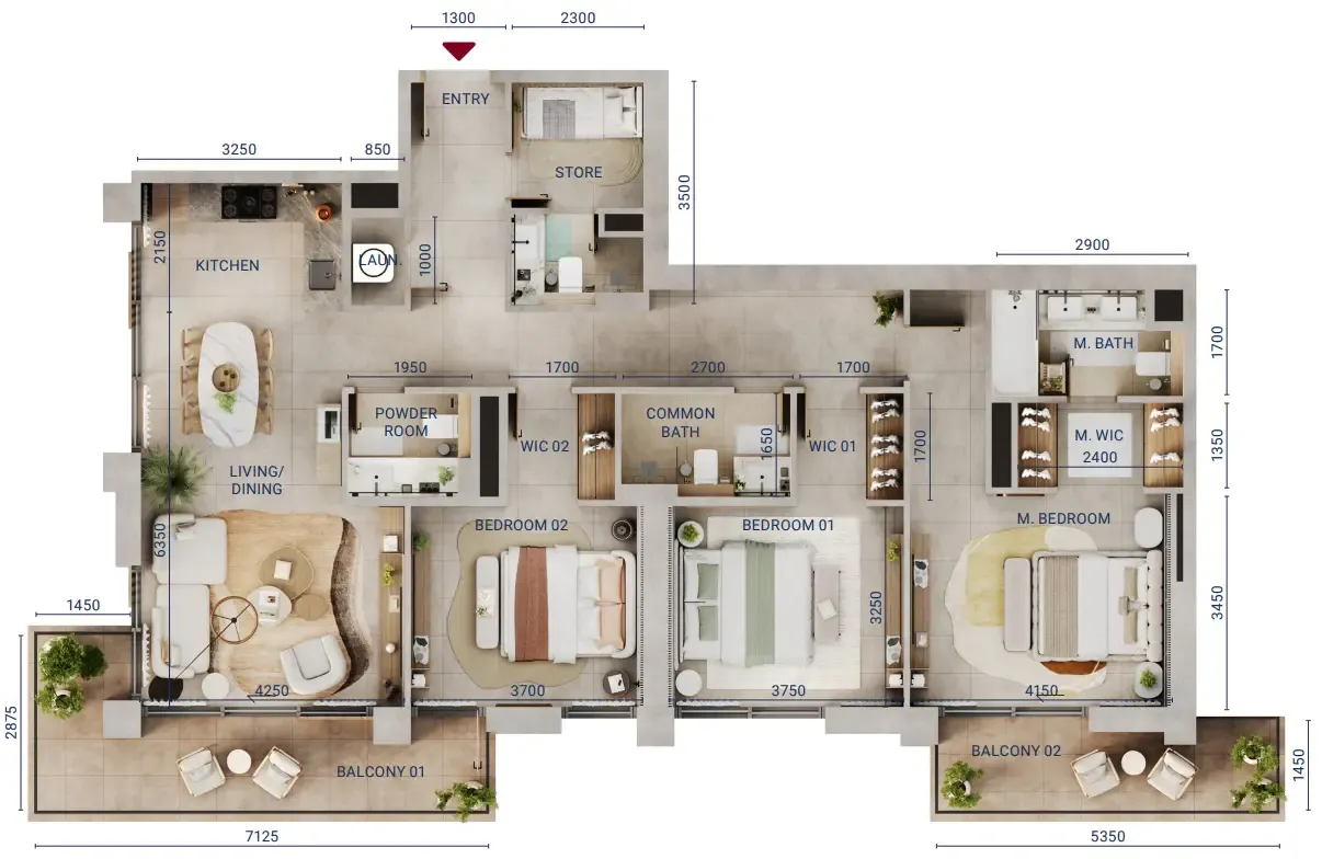 Mirdad 3 bed floor plan, 1,684 sqft