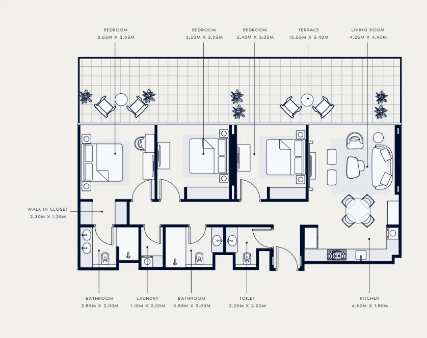 Azizi Venice 3 bed floor plan, 1,820 sqft