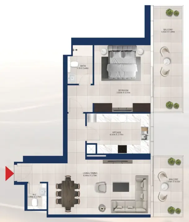 Al Vista 1 bed floor plan, 1,103 sqft