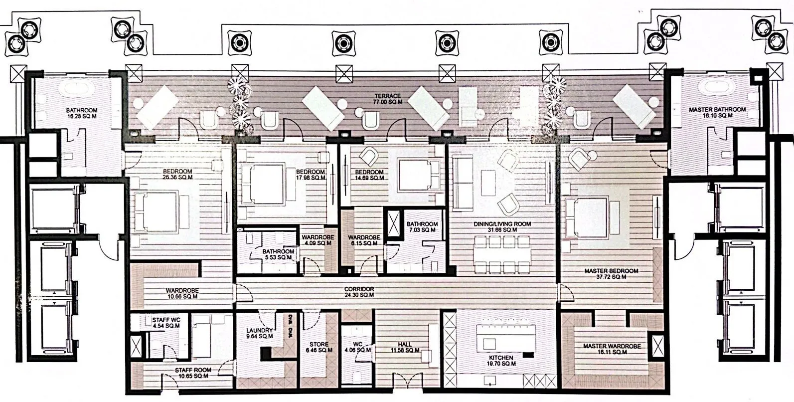 Raffles The Palm Dubai 4 bed floor plan, 4,602 sqft