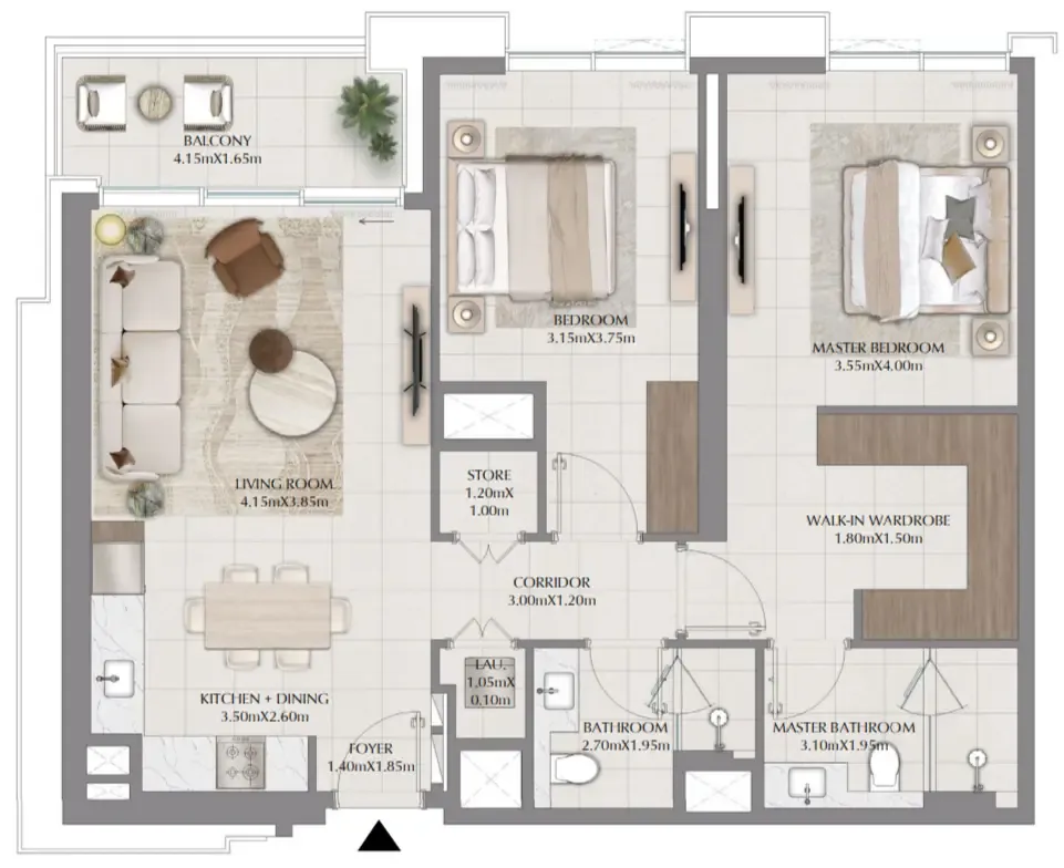 Terra Woods 2 bed floor plan, 1,128 sqft