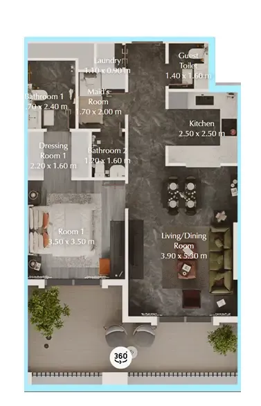 Bab Al Qasr Garden Residences 65 1 bed floor plan, 874 sqft