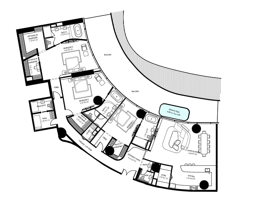 Bugatti Residences by Binghatti 3 bed floor plan, 4,072 sqft