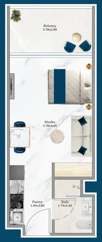 Serenz Studio floor plan, 381 – 385 sqft