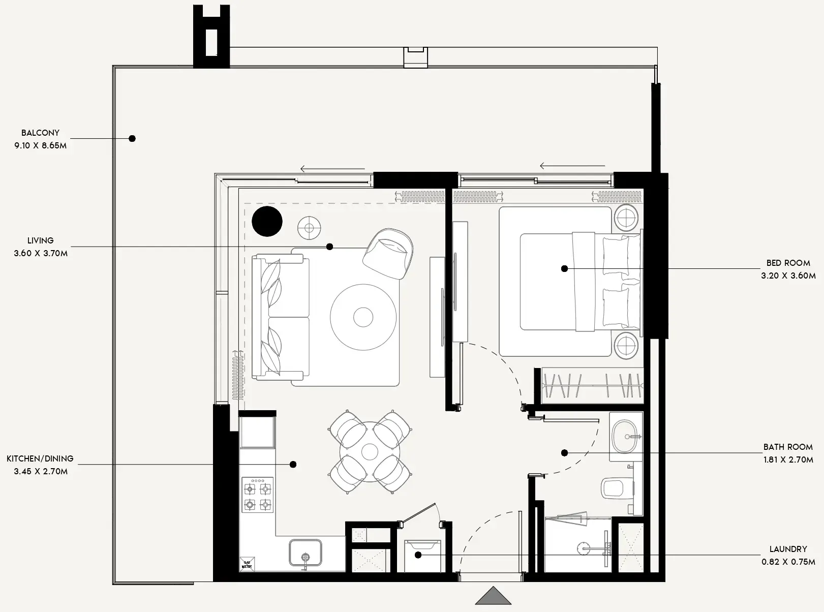 Azizi Venice 1 bed floor plan, 812 sqft
