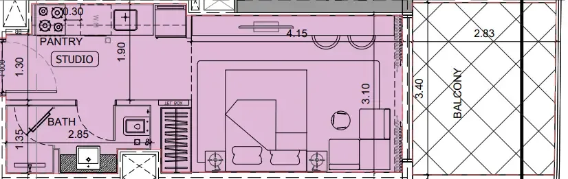 Project Maybach Studio floor plan, 402 – 404 sqft