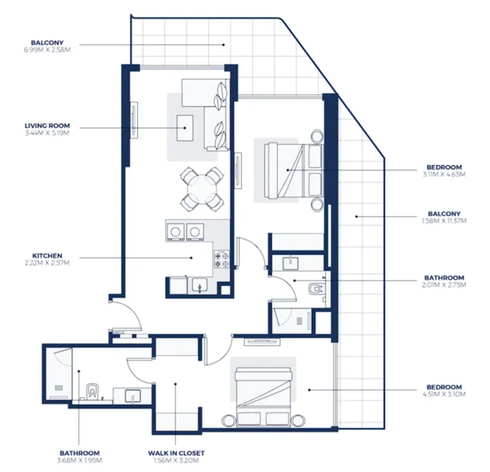 Creek Views 3 2 bed floor plan, 1,324 sqft