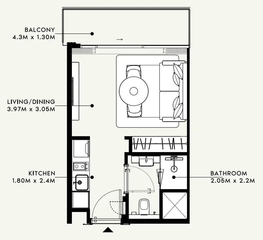 Azizi Milan Studio floor plan, 326 sqft
