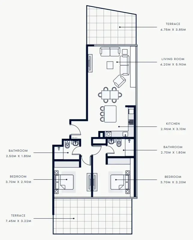 Riviera Rêve 2 bed floor plan, 1,522 sqft