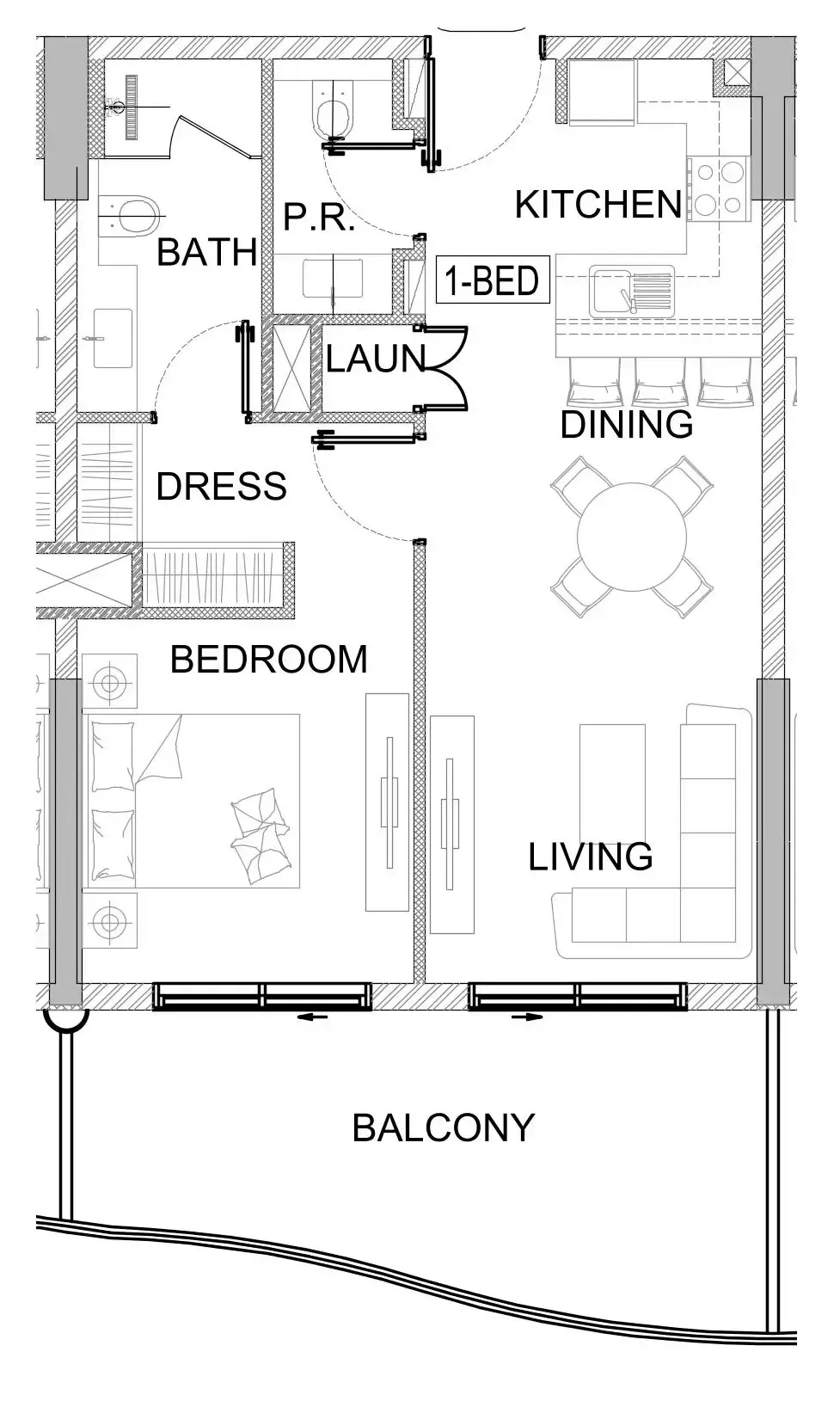 Valencia 1 bed floor plan, 784 – 793 sqft