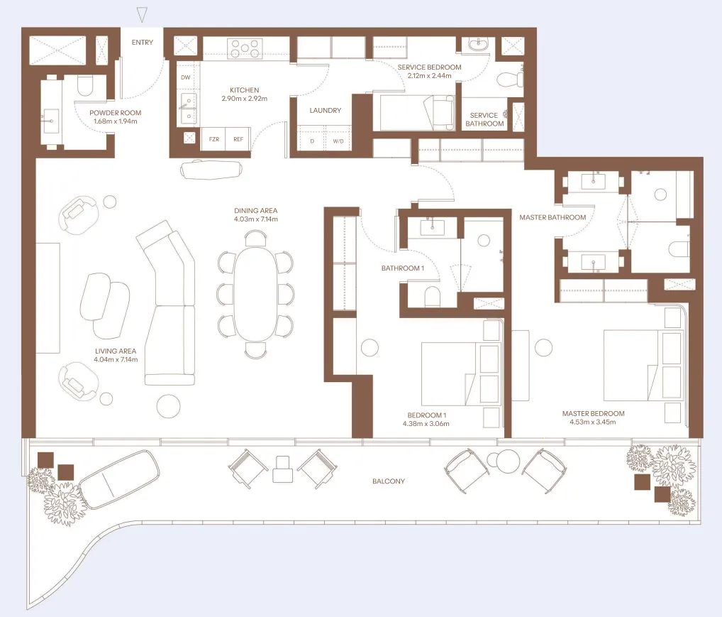 Dubai Harbour Residence 2 bed floor plan, 2,102 – 2,129 sqft