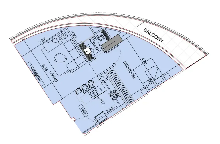 Binghatti Aquarise 1 bed floor plan, 790 sqft