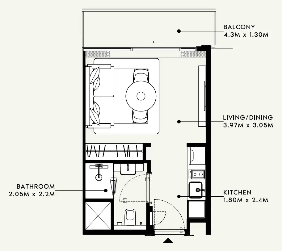 Azizi Milan Studio floor plan, 326 sqft
