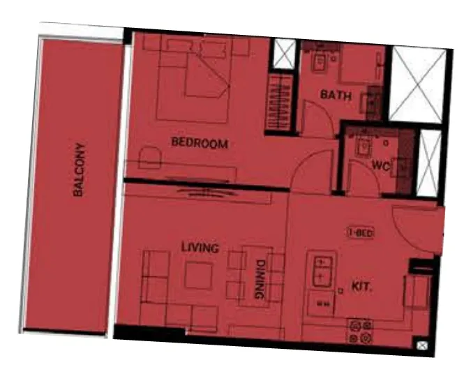 Binghatti Ruby 1 bed floor plan, 690 sqft