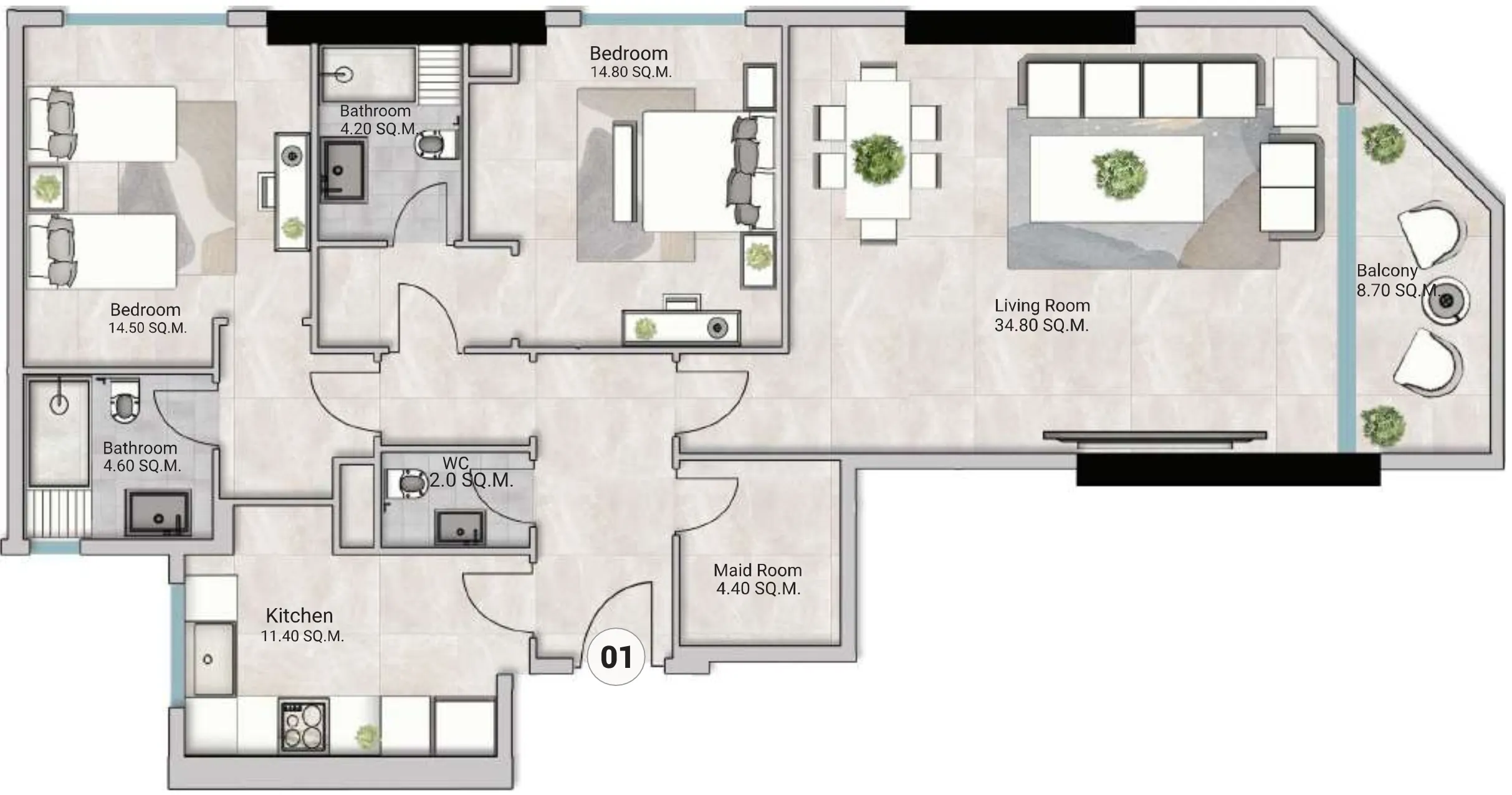Oasis Tower 3 2 bed floor plan, 1,795 – 1,903 sqft