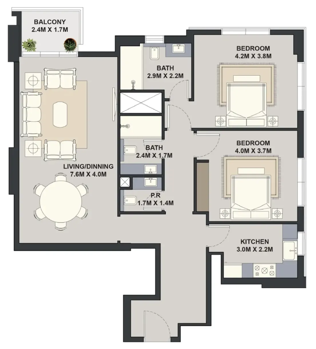 Exotica by Al Marina 2 bed floor plan, 1,221 sqft