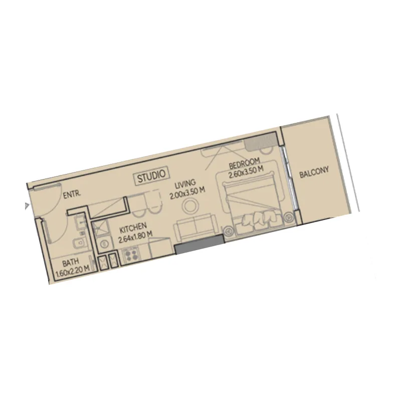 Weston by Wadan Phase 1 & 2 Studio floor plan, 437 – 441 sqft