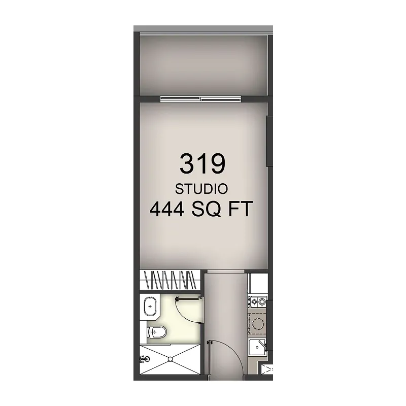 Aizel Tower Studio floor plan, 444 sqft
