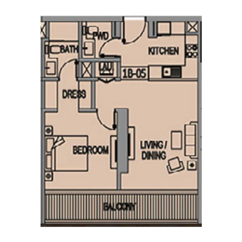 Jade Tower 1 bed floor plan, 744 sqft