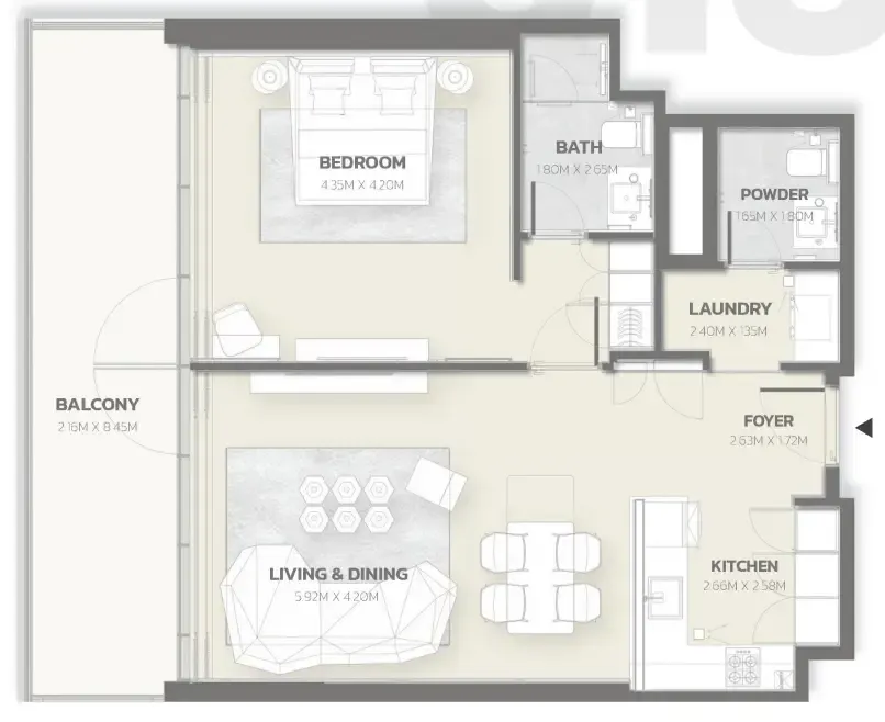 Tonino Lamborghini Residences 1 bed floor plan, 1,009 sqft