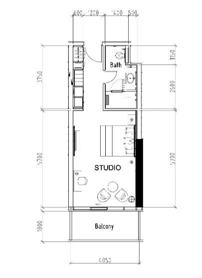 Damac Hills - Radisson Dubai Studio floor plan, 500 sqft