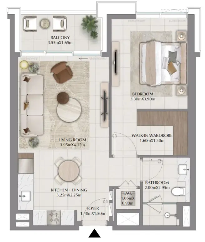 Terra Woods 1 bed floor plan, 764 – 765 sqft
