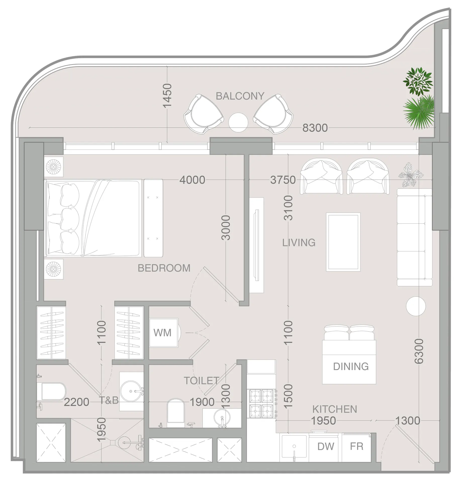 ALTA V1EW 1 bed floor plan, 722 sqft