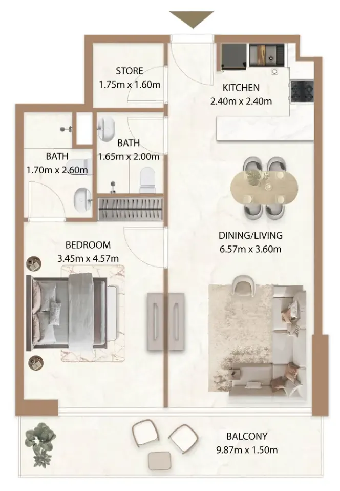 Veda by AUM Development 1 bed floor plan, 814 sqft