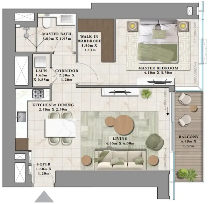 Avarra by Palace 1 bed floor plan, 827 sqft