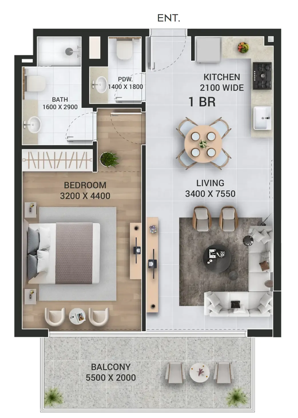 Empire Jebel Ali 1 bed floor plan, 719 – 748 sqft