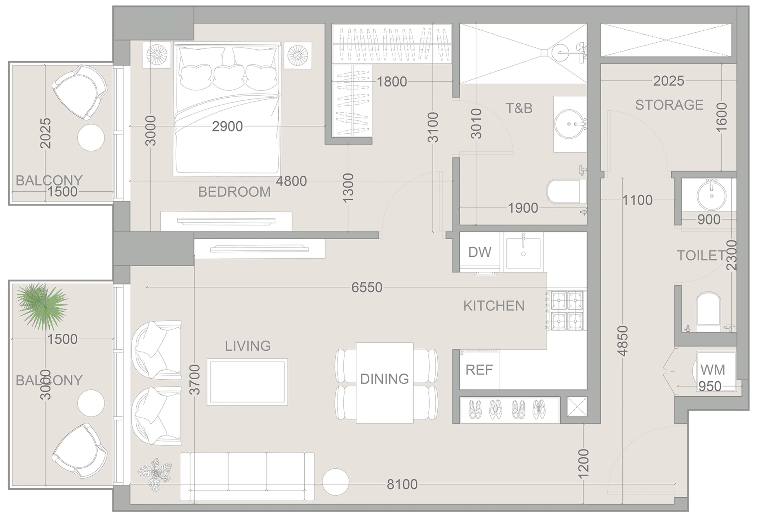 1WOOD Residence 2 1 bed floor plan, 801 sqft