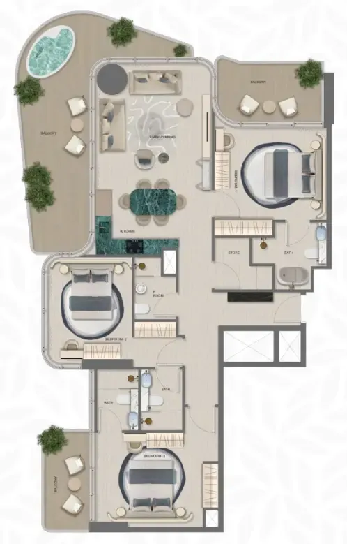 Treppan Serenique Residences 3 bed floor plan, 1,901 sqft