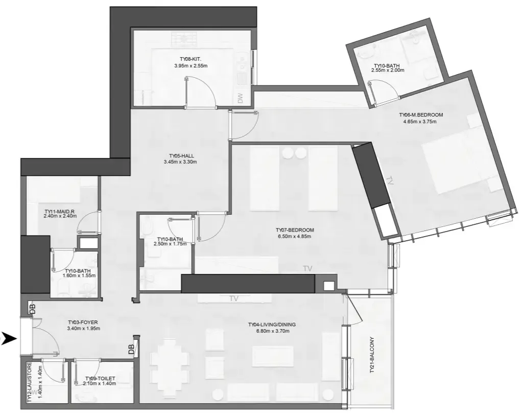 Joud Tower 2 bed floor plan, 1,691 – 1,693 sqft
