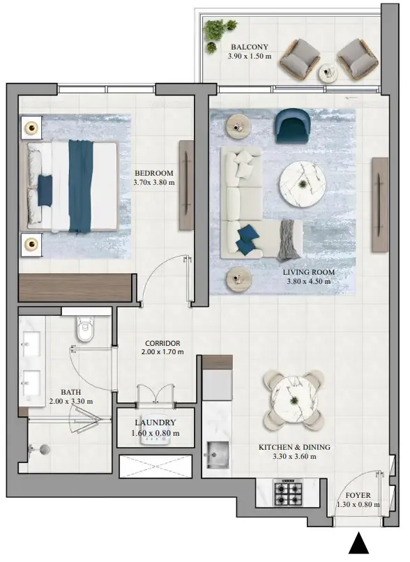 Grove Ridge 1 bed floor plan, 825 sqft