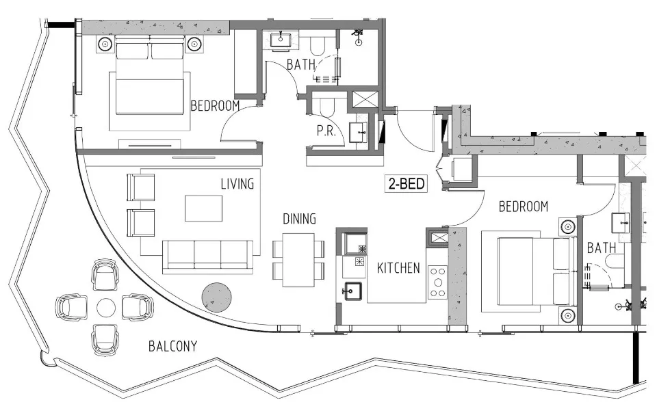Volta 2 bed floor plan, 1,442 sqft